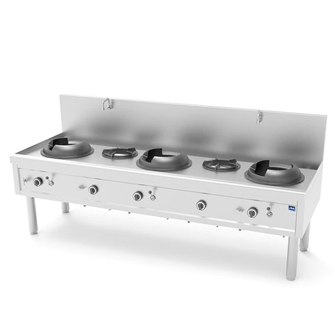 Plan De Cuisson Wok à Gaz Avec 3 Brûleurs 27,5 Kw + 2 Brûleurs Soupe 9,2 Kw, 2 Robinets Pour L'Eau, AHA0025